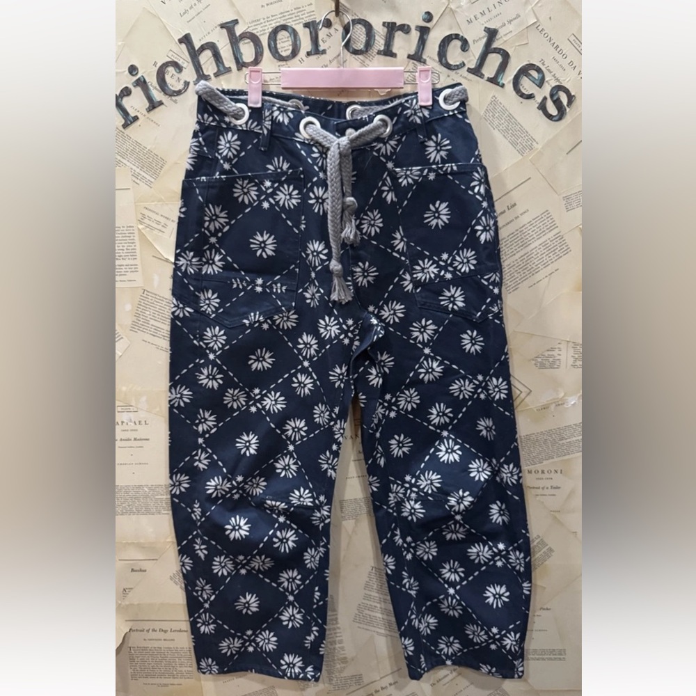 We The Free Moxie Printed Low Slung Barrel Jeans Wallpaper Geo Blue White - Picture 7 of 7